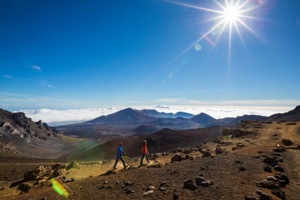 Couple hiking Haleakala Crater