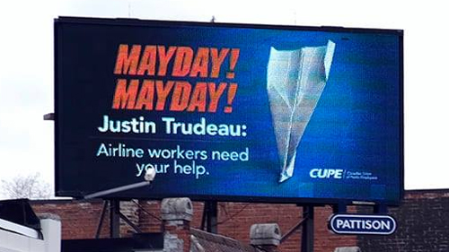 CUPE billboard for flight attendant advocacy