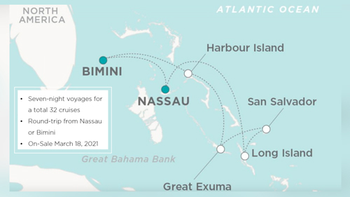 Crystal is sailing two Bahamas’ itineraries; round-trip Nassau or round-trip Bimini