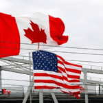 Canada and US Flags at the border