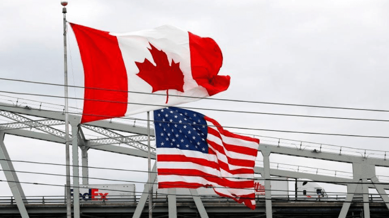 Canada and US Flags at the border