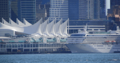 Cruise ship outside of Canada Place in Vancouver, BC