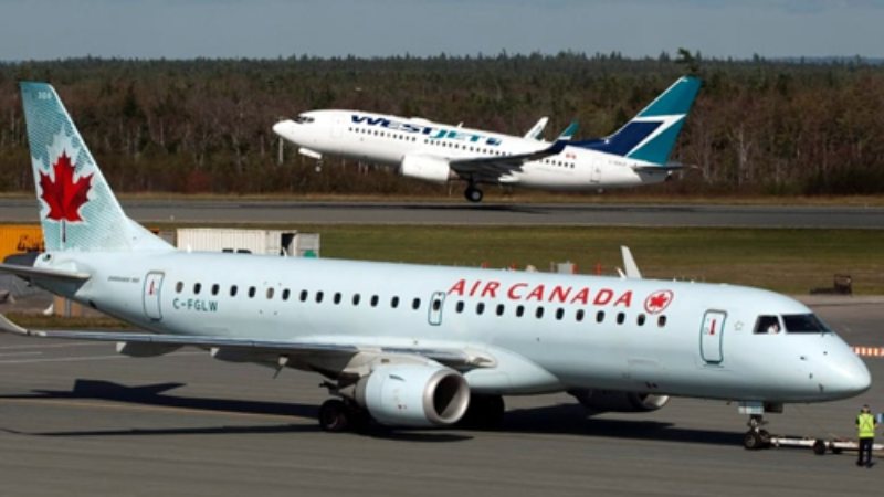 Air Canada and WestJet planes