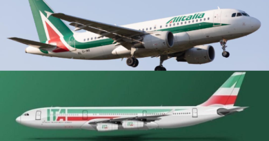 Alitalia plane (on top), and an ITA plane rendering (on the bottom).