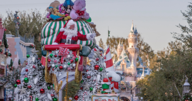Santa on a float at Disneyland Resort for its holiday season street parades.