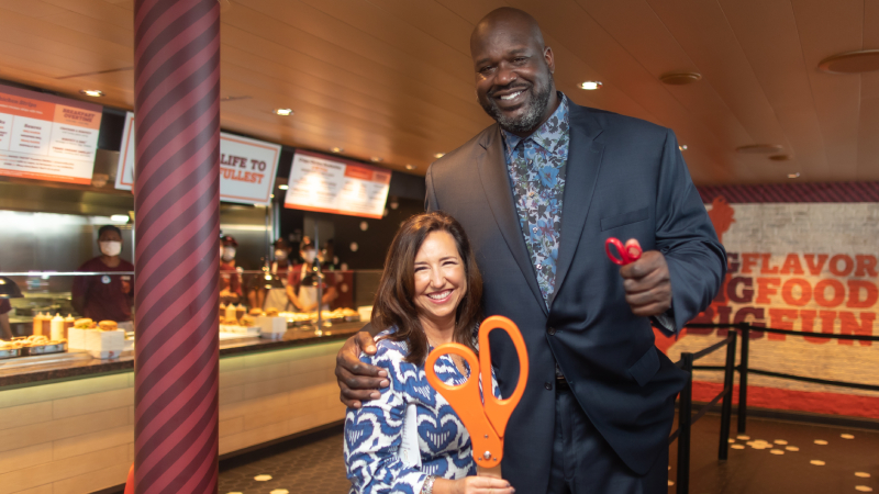 Carnival Cruise Line President Christine Duffy with Chief Fun Officer Shaquille O’Neal.