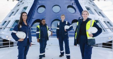 Celebrity Cruises spotlights that 32 per cent of its officers are female, lead by Kate McCue (far left).