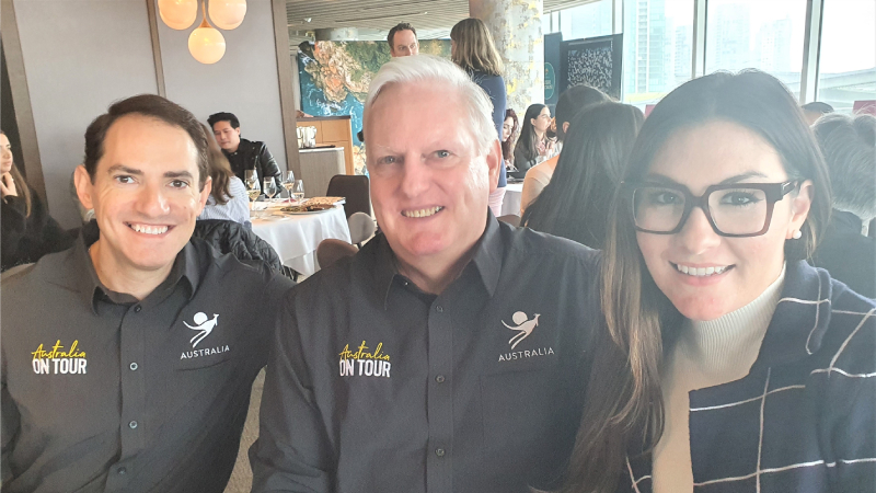 Gustavo Inciarte (account manager, Western Canada, for Tourism Australia), Paul Larcher (account director at Tourism Australia) and Audrey Tanguay Beaudette (manager, sales and tourism partnerships at Air Canada) celebrate all that Australia has to offer.