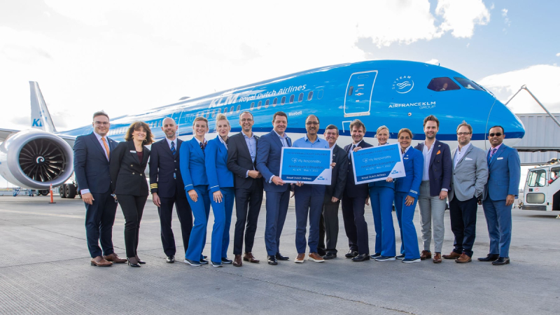 KLM celebrates the longest commercial flight with the highest amount of SAF to YEG.