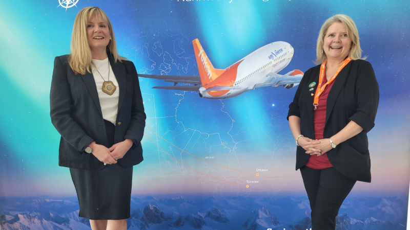 Air North’s Debra Ryan, Manager Strategic Planning & Alliances with Heather Watson, the carrier’s Packaged Products Specialist