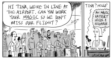 Cartoon about long lines at airport