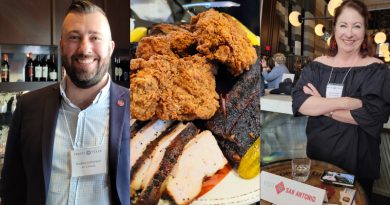 Bradley Sutherland, Senior Manager, Business Development, Air Canada (left); Pitmaster Platter in the middle; and Dee Dee Potette, Director of Regional Communications, Visit San Antonio (right)