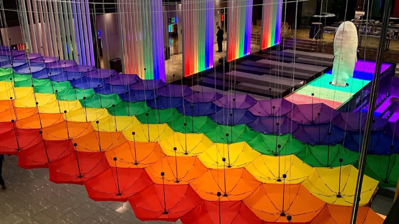 Umbrella rainbow at the lobby of Hyatt Grand Central New York