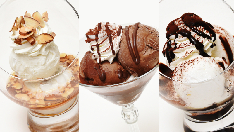 Some of Princess Cruises' gelato flavours (L-R): Affogato All'Amaretto, Nutellone, and Affogato Al Frangelico