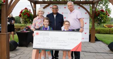 Priscille LeBlanc, Chair of the Air Canada Foundation (back left), and Michael Rousseau, President and Chief Executive Officer at Air Canada (back right) celebrating raising CAD $1,087,609 for charitable organizations.