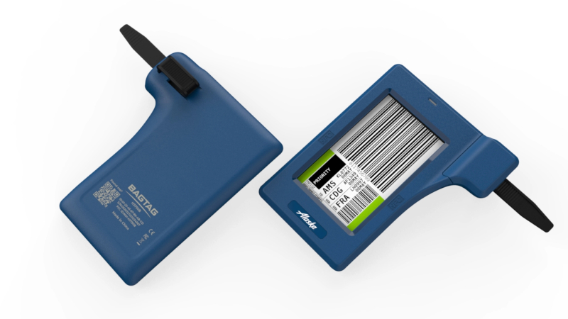 A rendering of Alaska Airline's upcoming electronic bag tags.