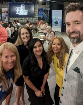 Happy to be back at events: Carnival’s Tim Tobias, RCI’s Leanne Hill, ACV’s Marigold Frontuna and Ana Vazquez and RCI’s Colin Wade.