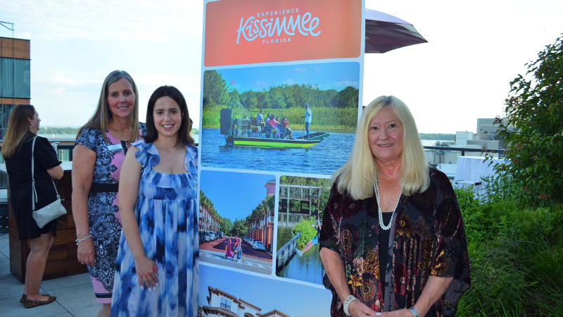 Some of the VoX International team members at Experience Kissimmee's summer reception. L-R: Denise Graham, Account Manager; Sam Carreira, Public Relations Account Manager; and Sue Webb, President.