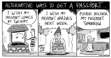 Cartoon about the difficulties in getting a passport