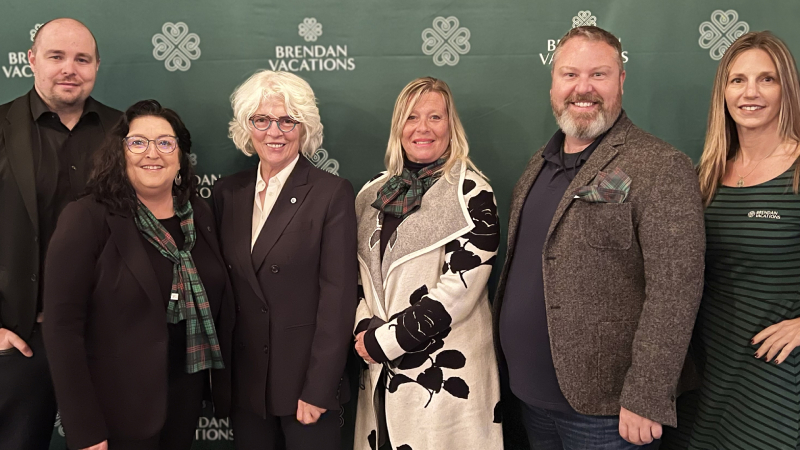 L-R: David Marathakis – Director of Sales, The Travel Corporation; Ursula Blackburne – North American Sales Manager, Brendan Vacations; Catherine Reilly – Managing Director, Brendan Vacations; Brenda Bradley – Sales Manager, Northeastern Ontario, TTC Tour Brands; Aaron Crawford – Sales Manager, Southwestern Ontario, TTC Tour Brands; Melissa DaSilva – President, North America, TTC Tour Brands