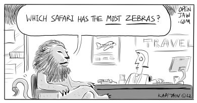 cartoon of a lion asking about going on safari