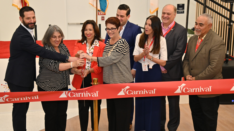 Carnival executives and Miami representatives cut ribbon on Terminal F.