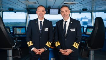 The co-captains of Celebrity Cruises' upcoming Celebrity Ascent: Captain Tasos (left) and Captain Dimitrios (right).