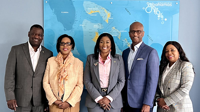 L to R: Steven Johnson, DIrector of Tourism, Canada & China, Bahamas Ministry of Tourism; Valery Brown-Alce, Executive Director Global Sales, Bahamas Ministry of Tourism; Latia Duncombe, Director General, Bahamas Ministry of Tourism; Paul Strachan, Executive Director Global Communications, Bahamas Ministry of Tourism; Anita Johnson-Patty, Director Global Communications, Bahamas Ministry of Tourism