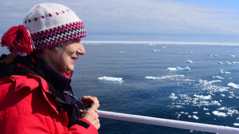 Margaret Atwood out on deck on Adventure Canada's Heart of the Arctic expedition in 2017. Photo by Danny Catt and courtesy of Adventure Canada.