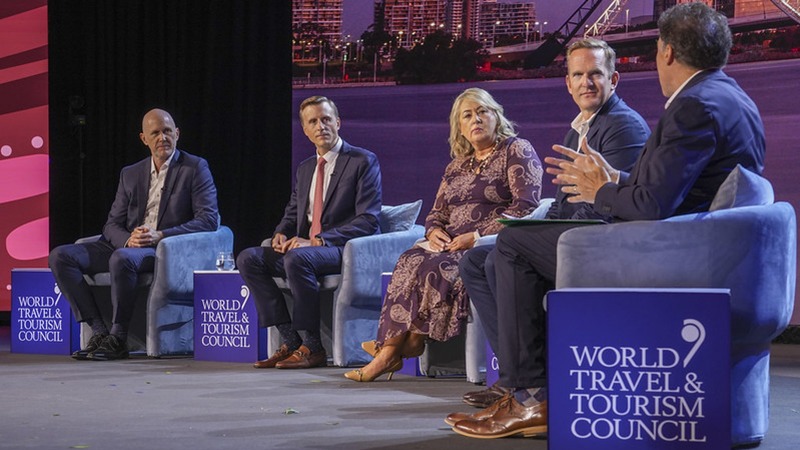 The WTTC panel session on Redefining Tourism Competitiveness brought together James Thornton (Intrepid Travel), Audrey Hendley (American Express Travel), Jason Waters (Perth Airport) with Arnie Weissman (Travel Weekly).